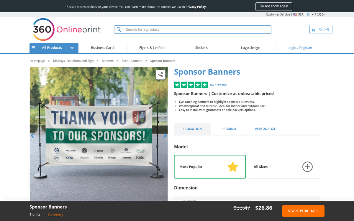Website sale promotion banner example screenshot