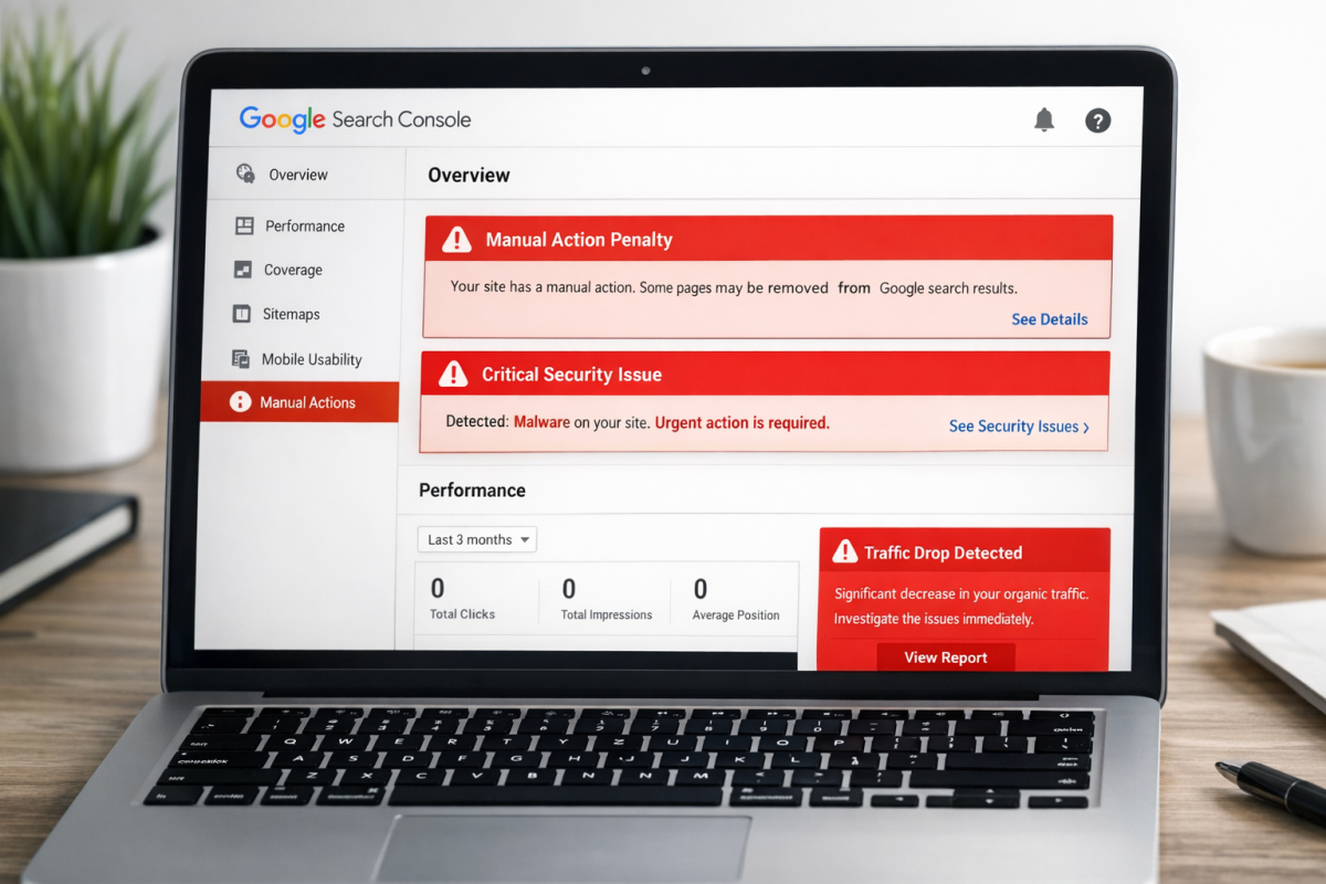 Google Search Console warning alerts dashboard