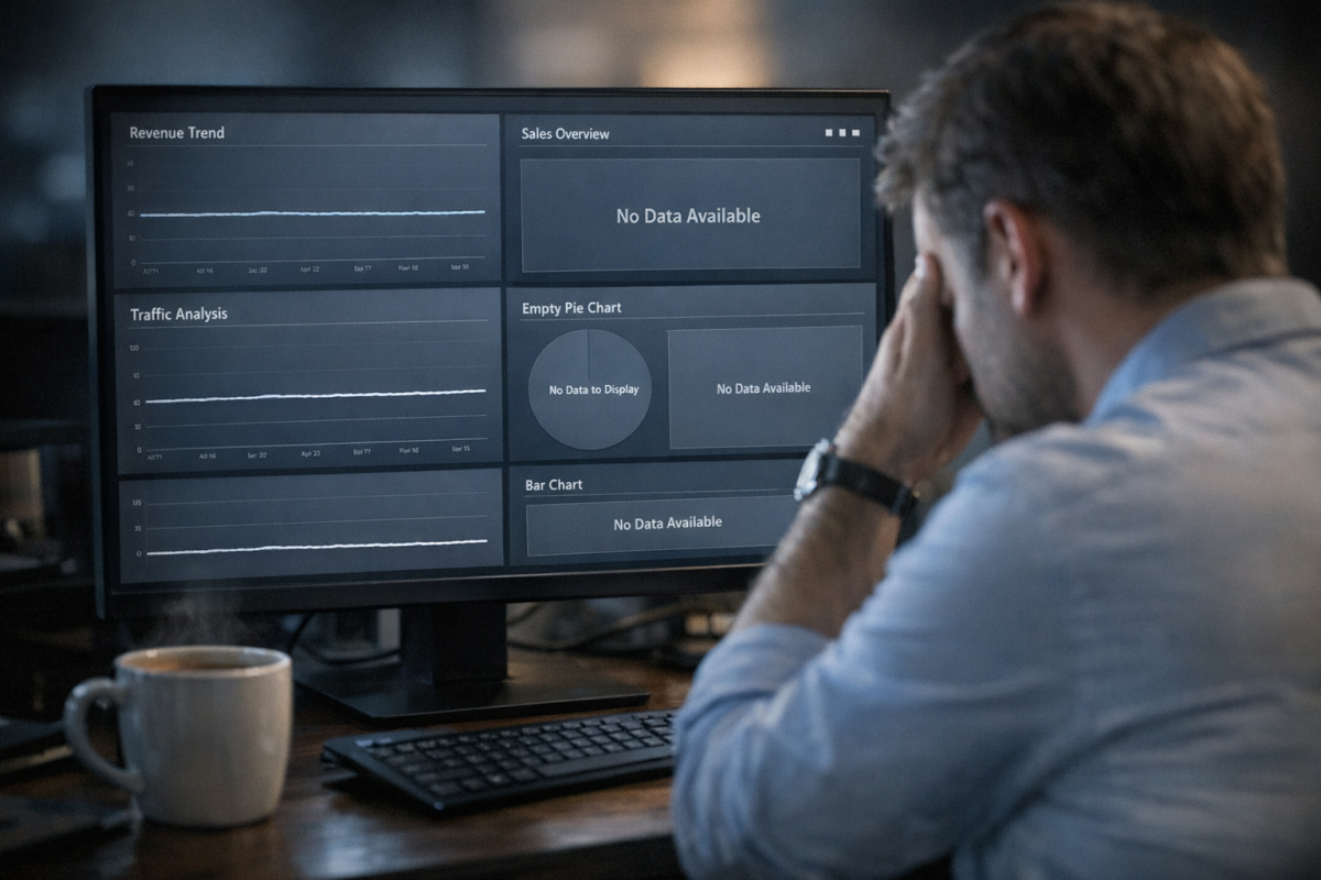 Analytics dashboard showing flat traffic graph