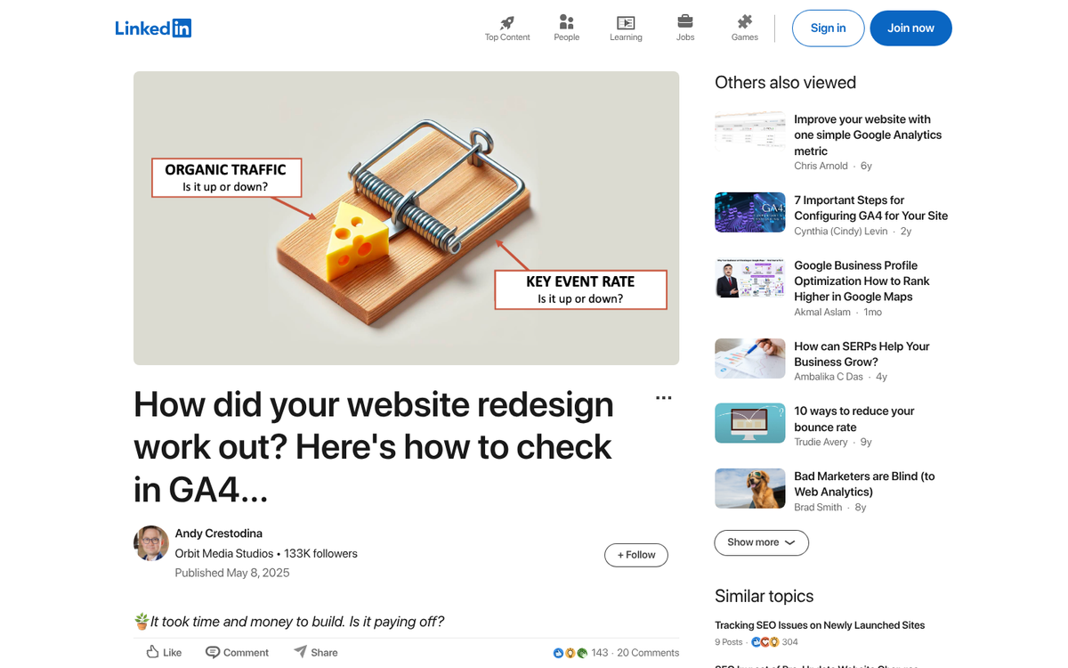 Website redesign causing traffic drop chart