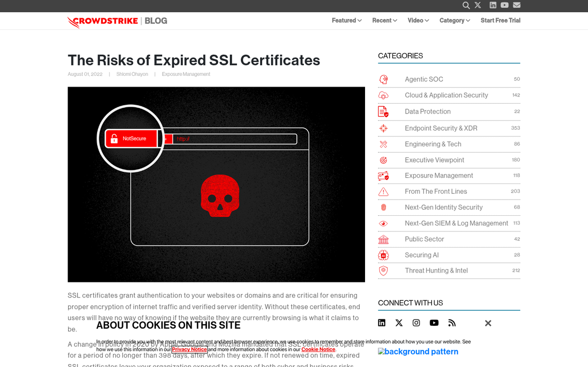 Expired SSL certificate browser warning page