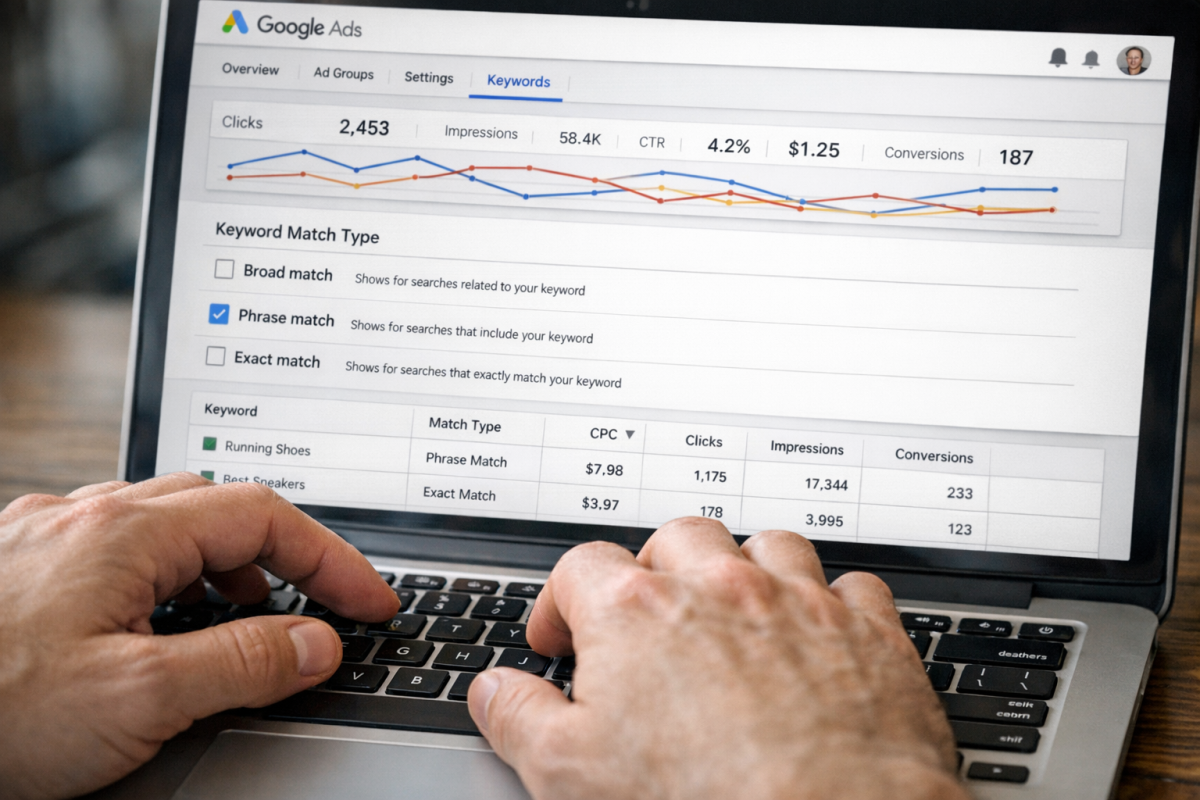 Google AdWords keyword match type settings
