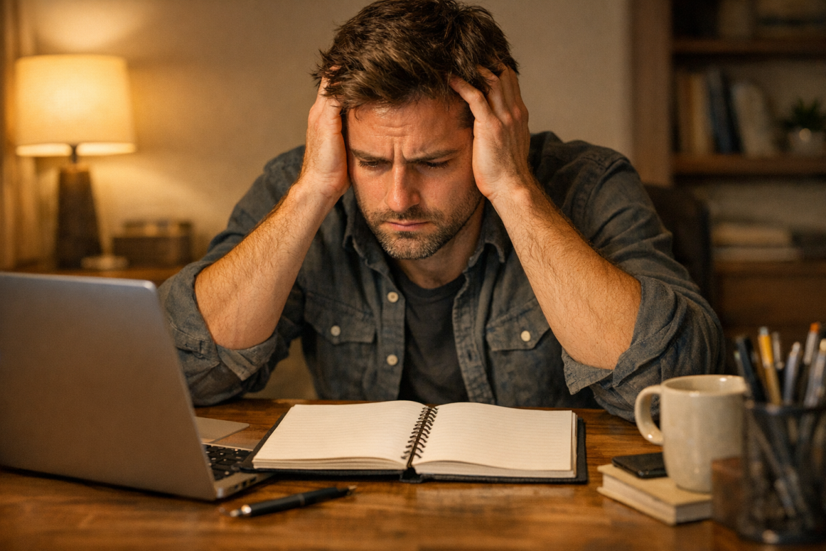 Person reading unhelpful vague blog post online