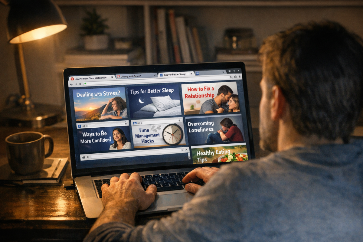 Person ignoring helpful advice on screen