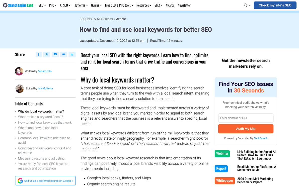 Mobile search results highlighting local keywords