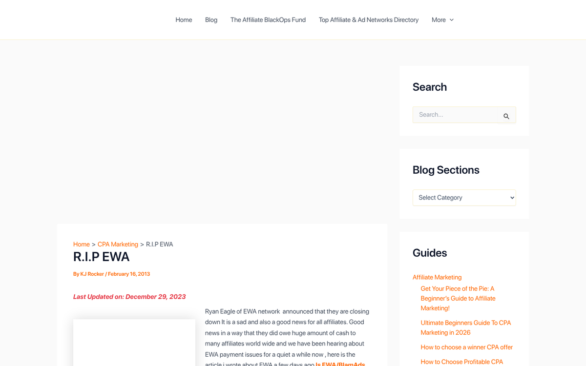 EWA Network website homepage screenshot