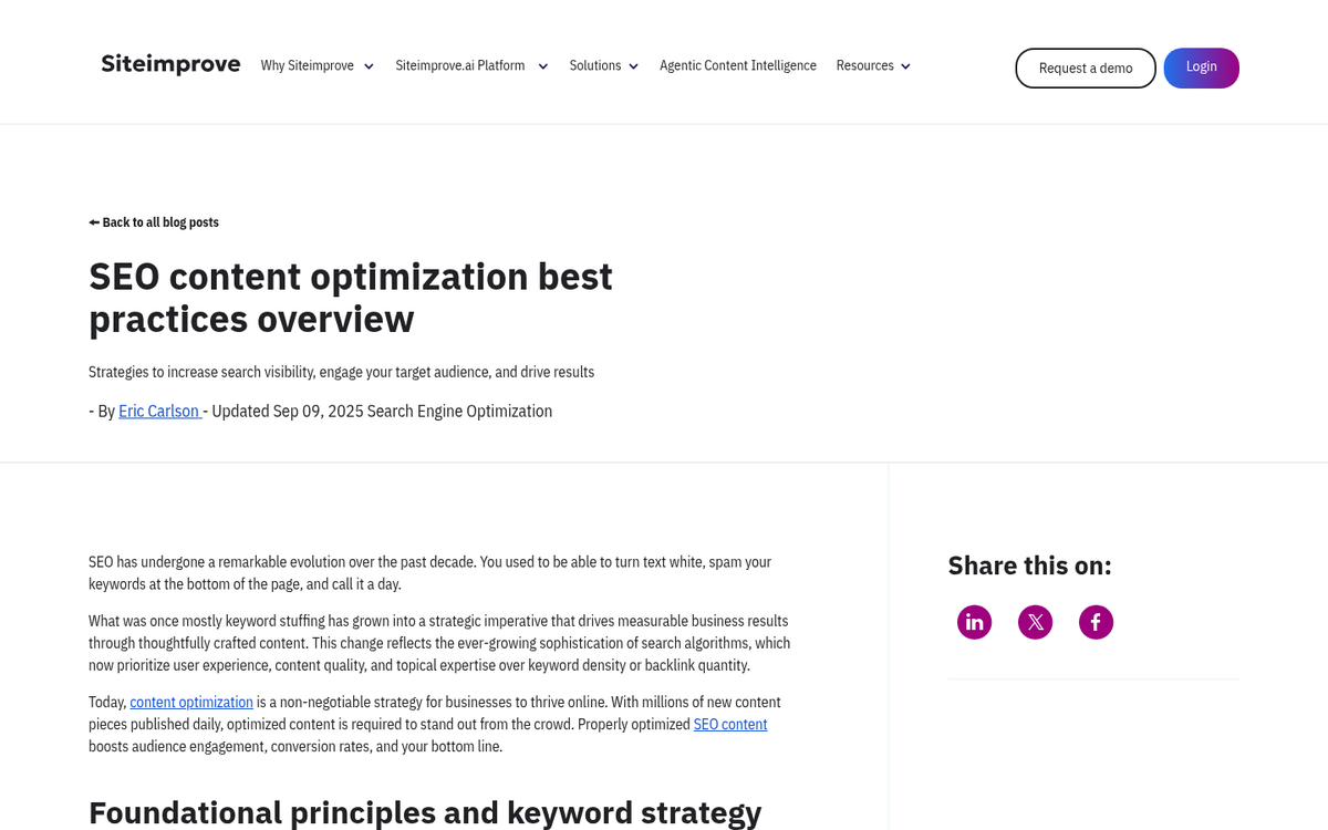 Blog post with SEO optimization settings visible