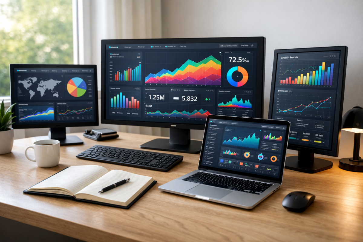 Analytics dashboard showing traffic and test results
