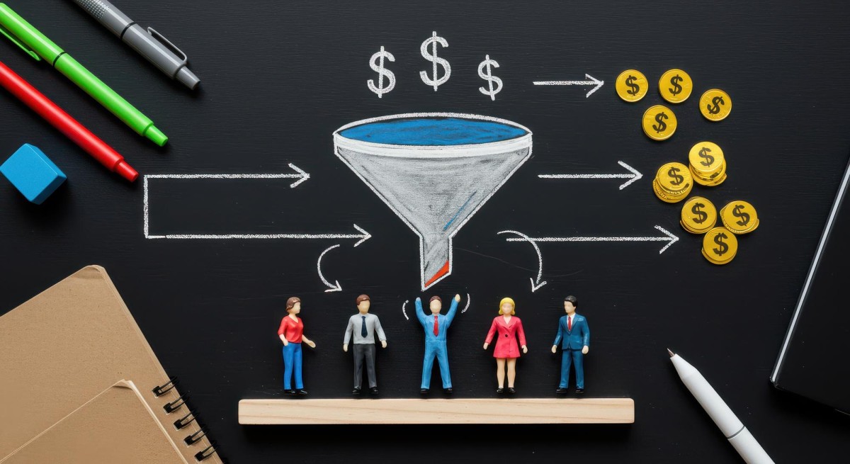 Two people comparing leads and conversions data