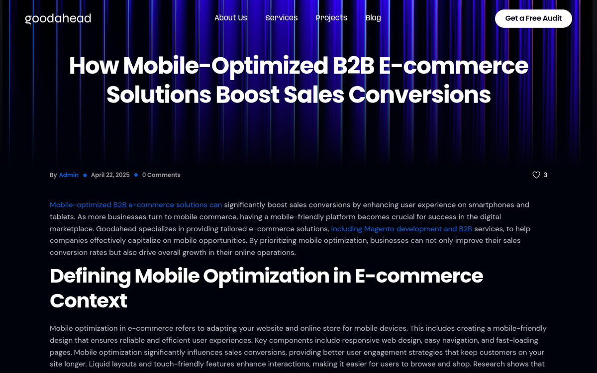 Mobile website displayed on smartphone screen