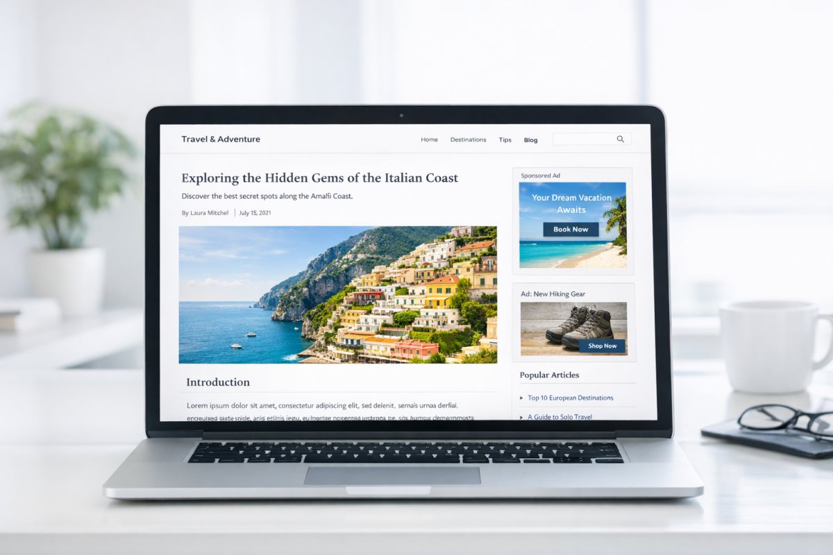 Minimal webpage layout with fewer advertisements