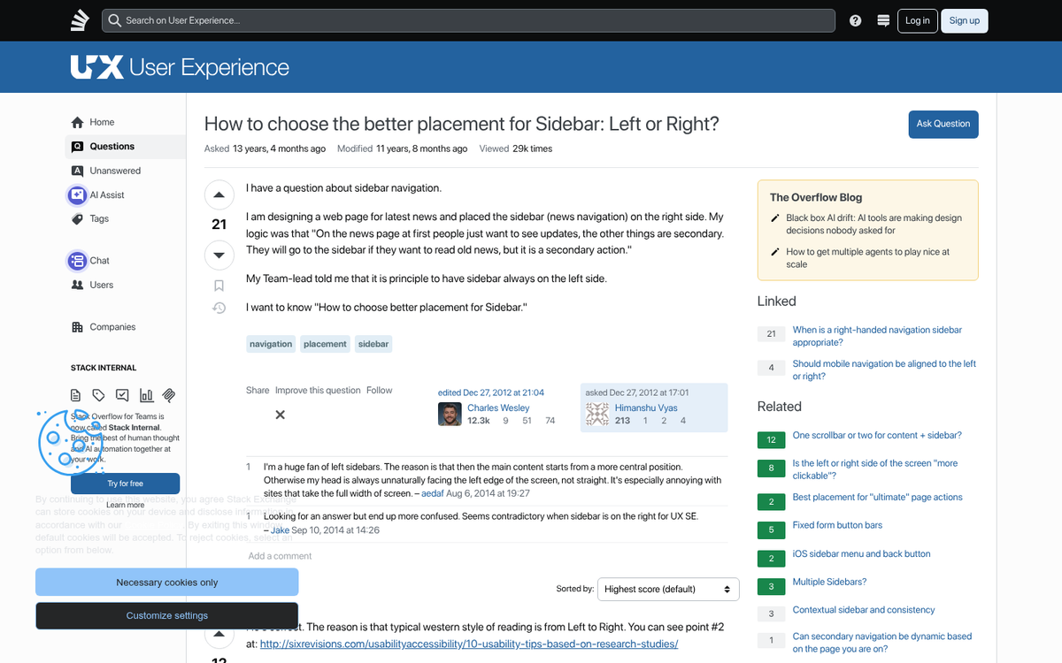 Website layout with left sidebar ad placement