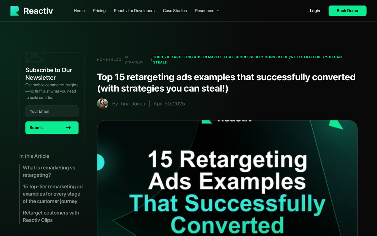 Facebook retargeting campaign dashboard screenshot