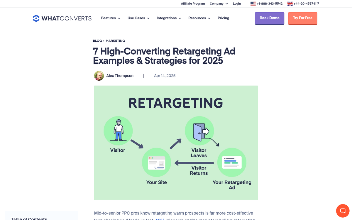 Facebook retargeting campaign setup interface