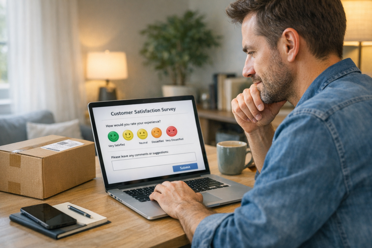 Customer completing a follow-up satisfaction survey