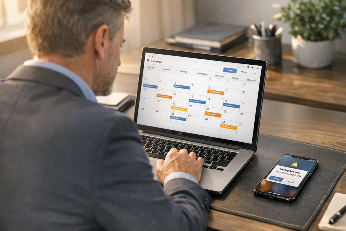 Person reviewing meeting notes at desk