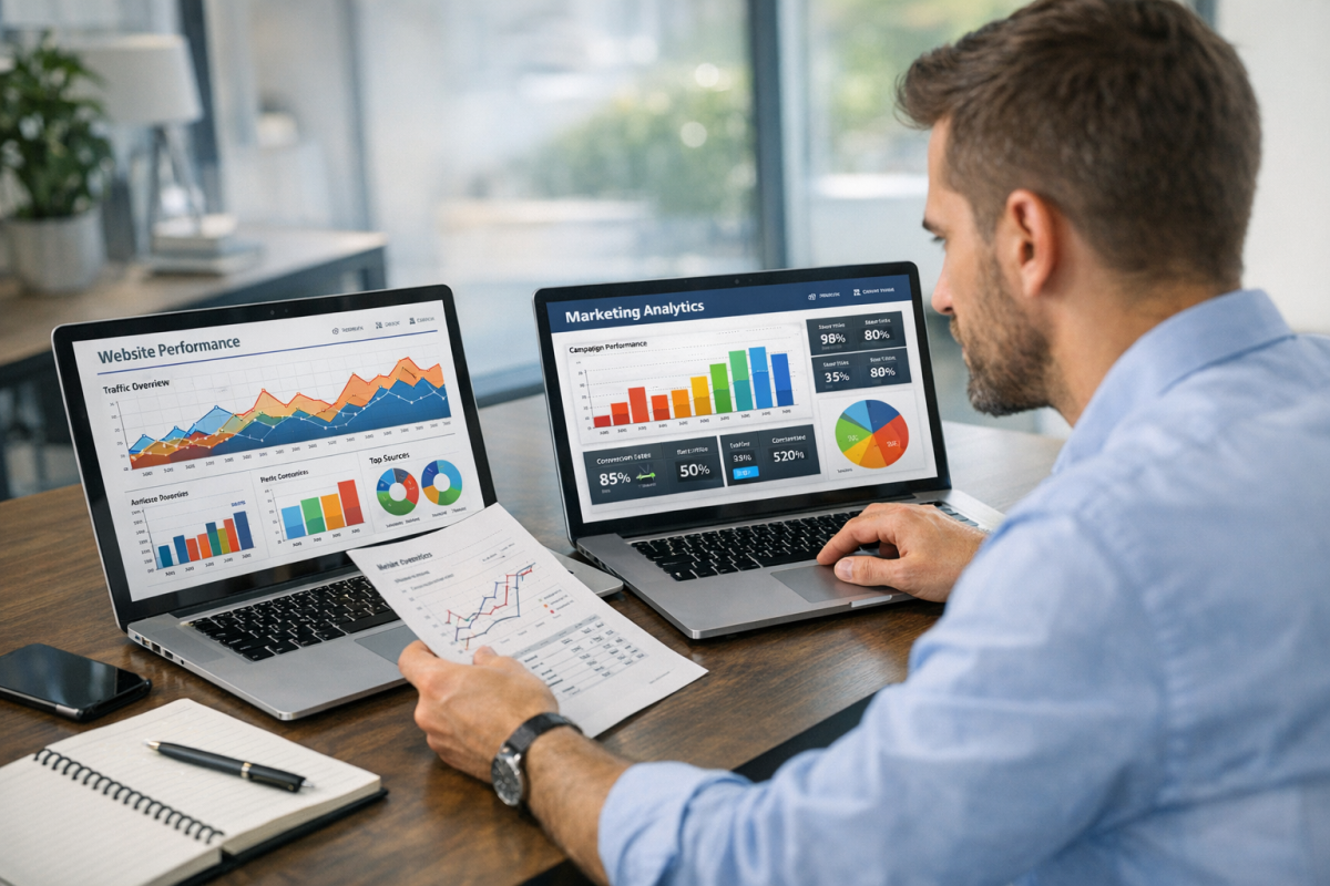 Person analyzing A/B test results on screen