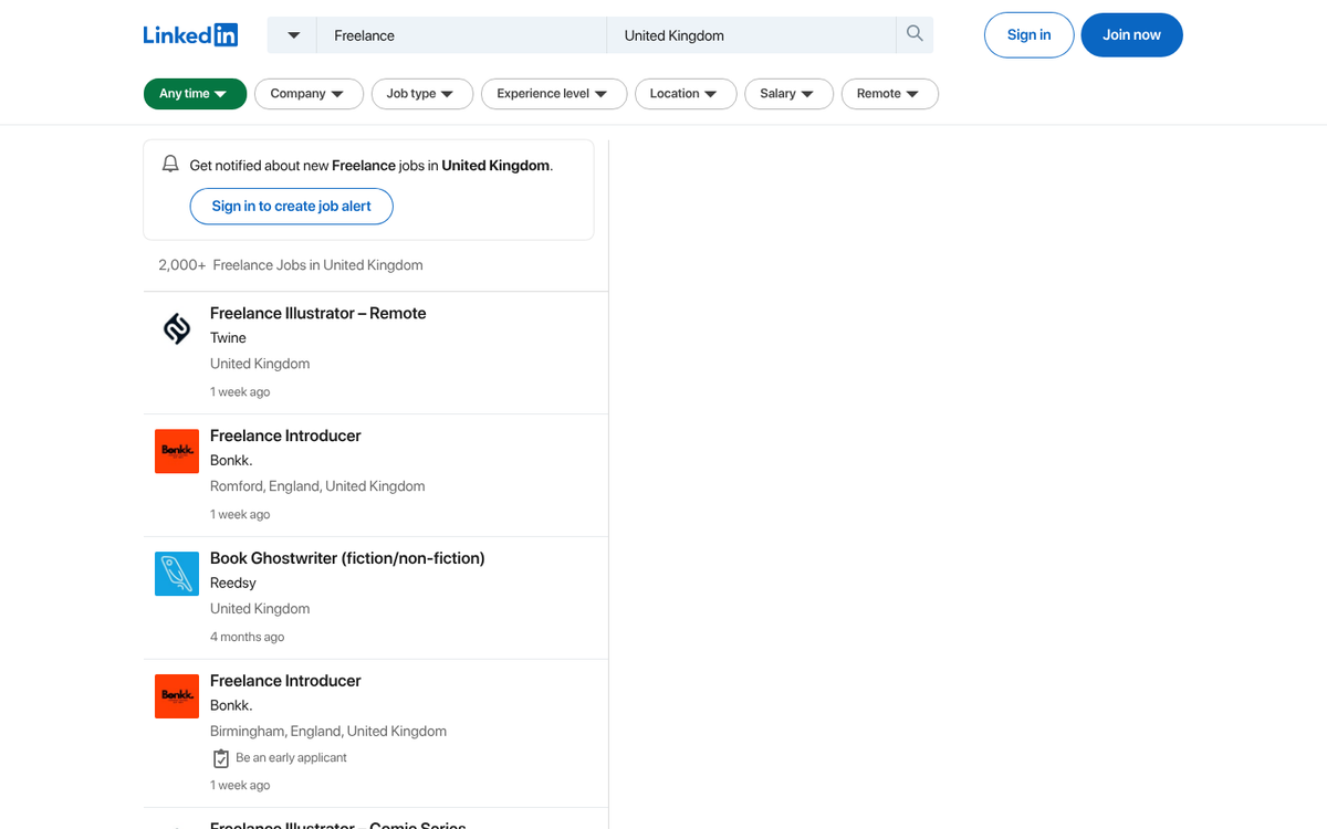 Job board website listings on screen