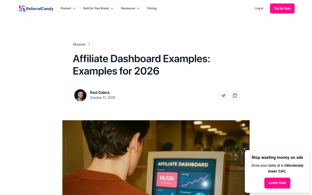 Affiliate marketing dashboard with commission tracking