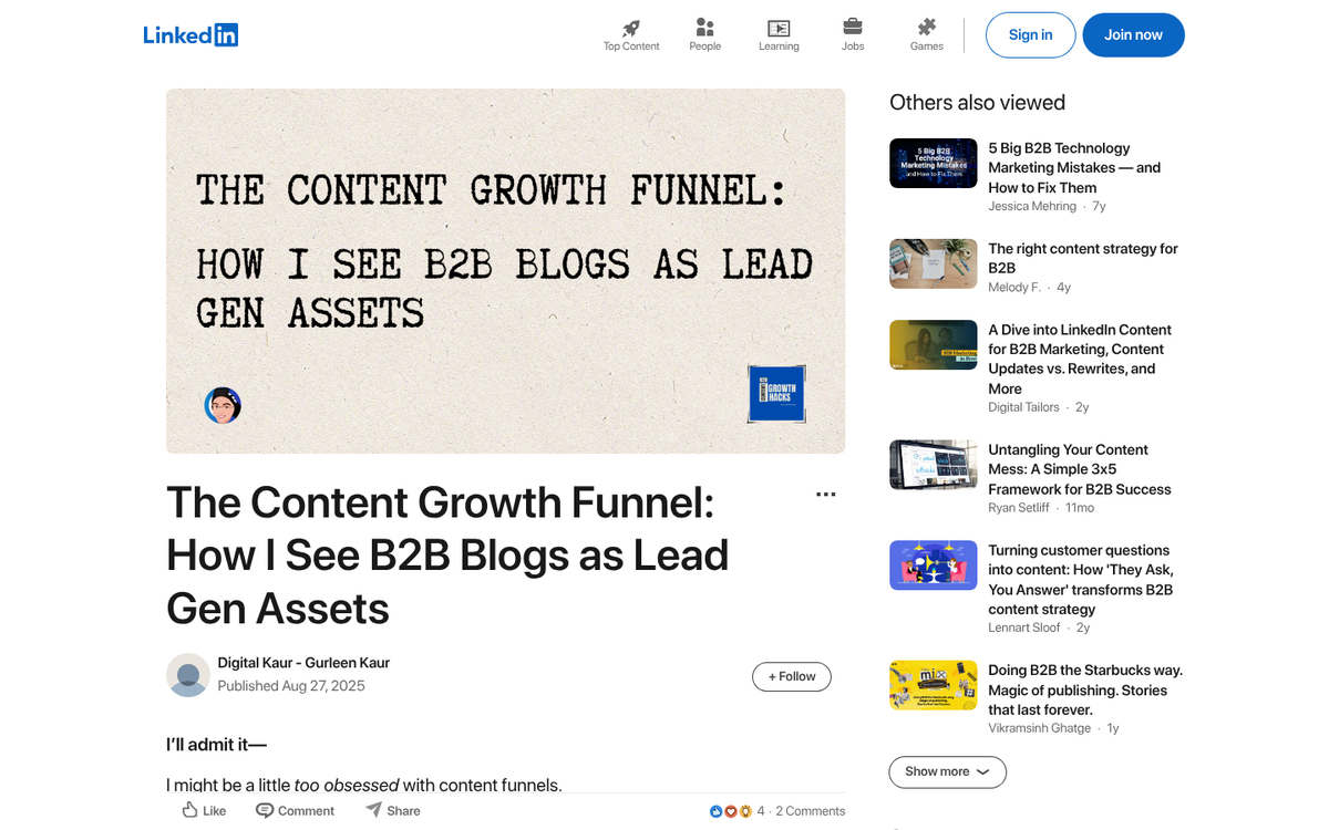 Blog content displayed on a website screen