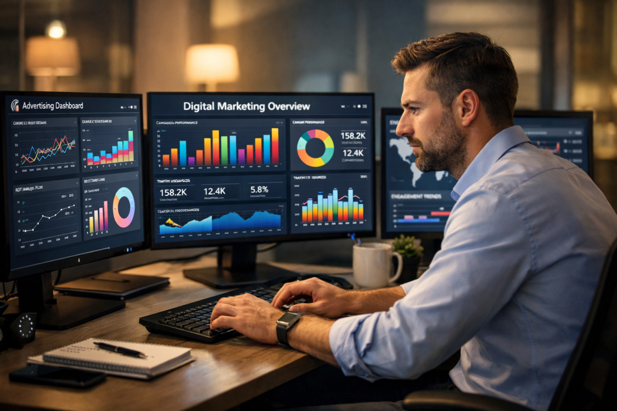 Person clicking online paid advertising campaign