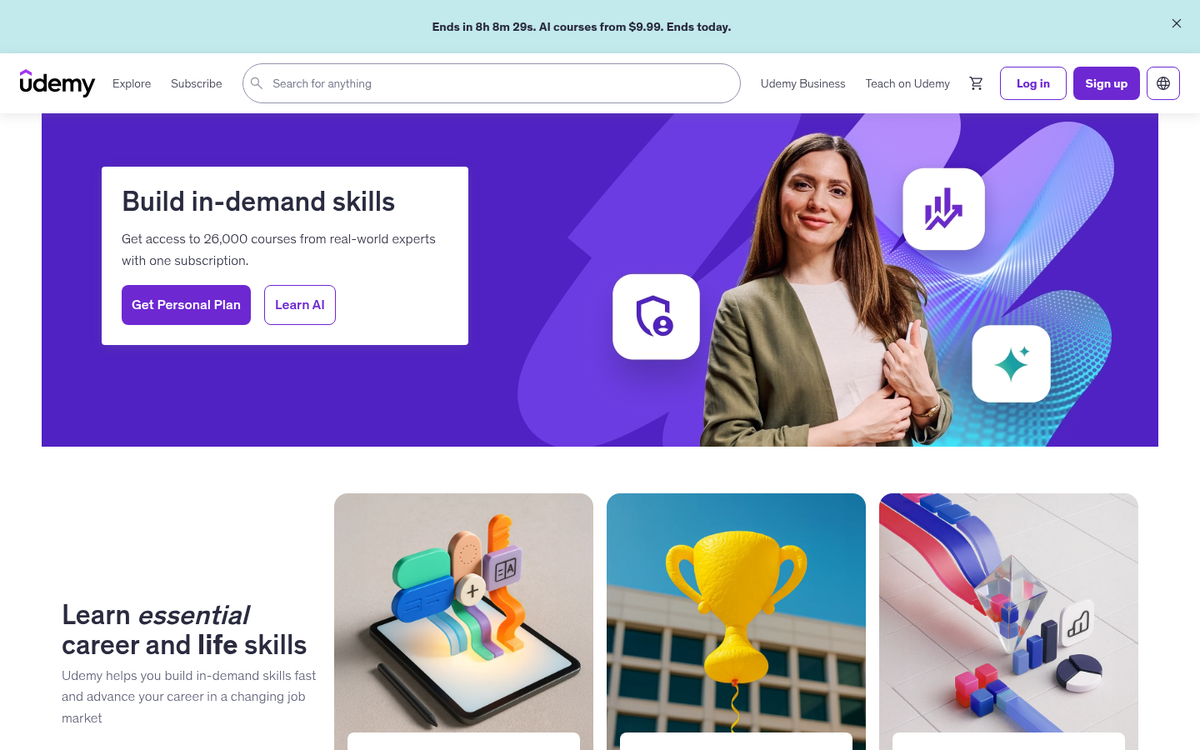 Online course platform homepage screenshot