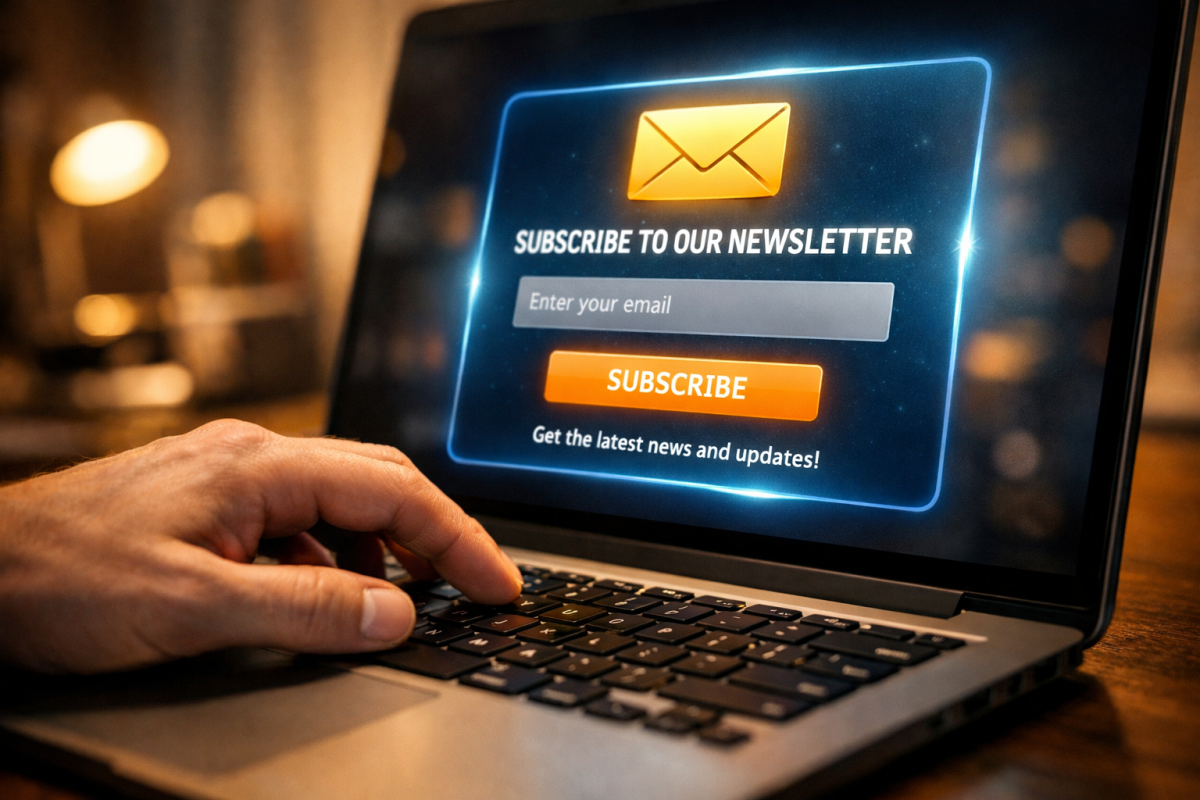 Email capture form on website screen