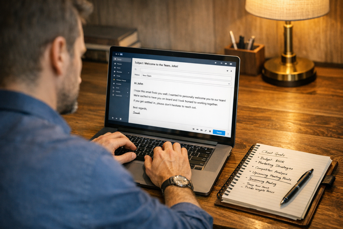 Person sending cold emails on laptop