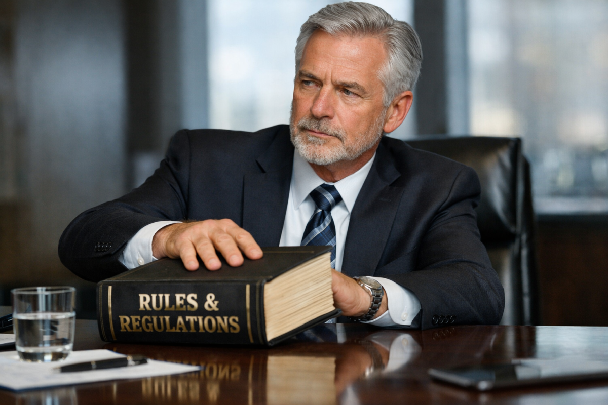 Person confidently breaking a rulebook in half