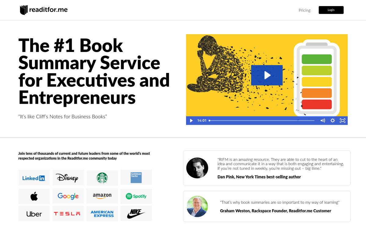 Landing page layout screenshot example