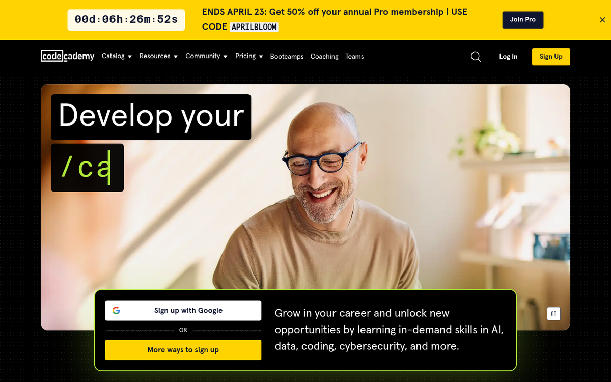 Codecademy landing page layout screenshot