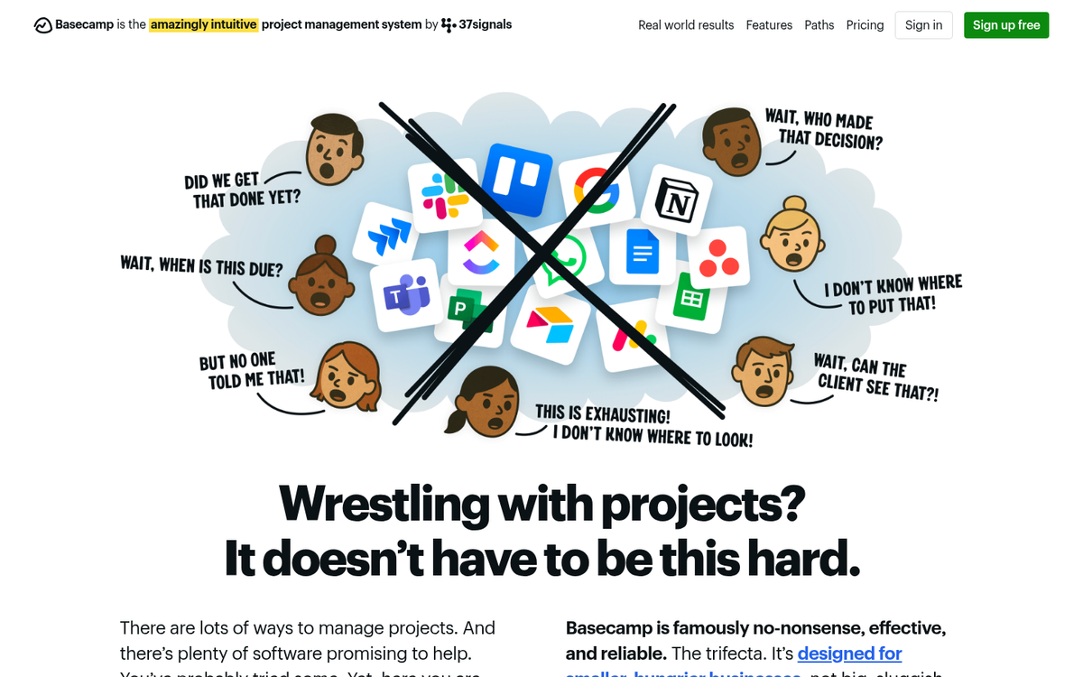 Basecamp landing page layout screenshot