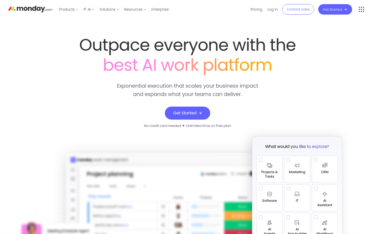 Monday.com landing page layout screenshot