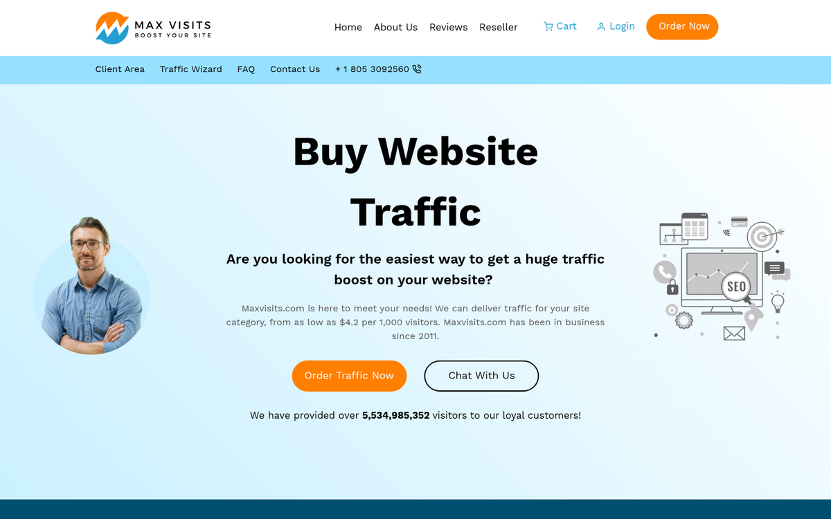 Max Visits website order page screenshot