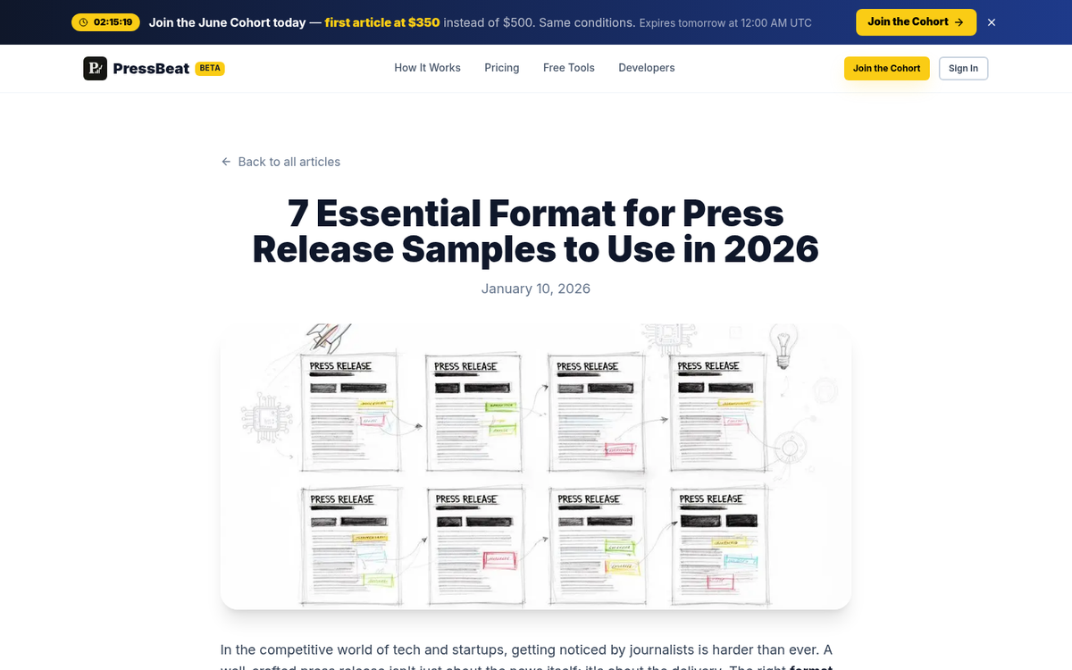 Press release webpage screenshot example