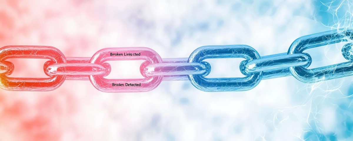 Broken chain link on dark background