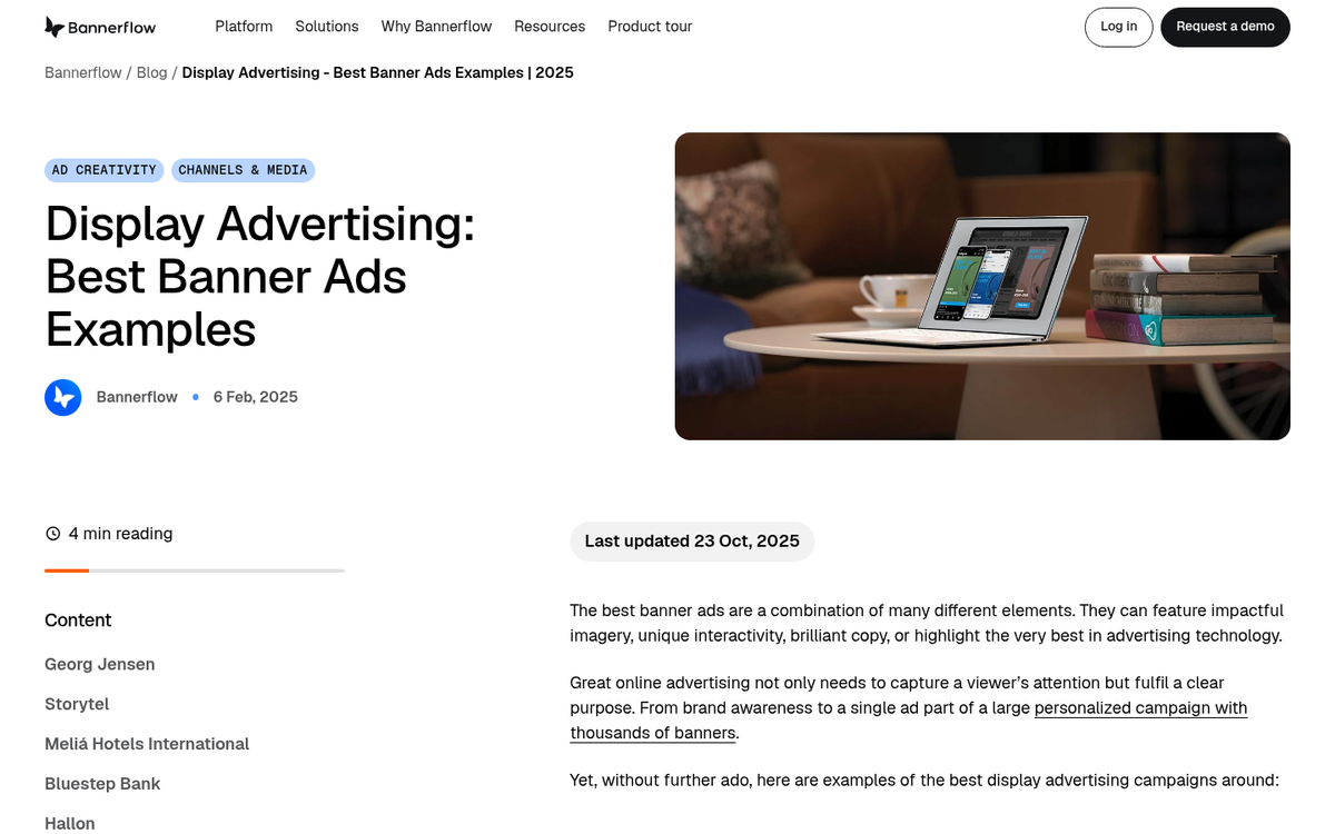 Large display banner ad on webpage