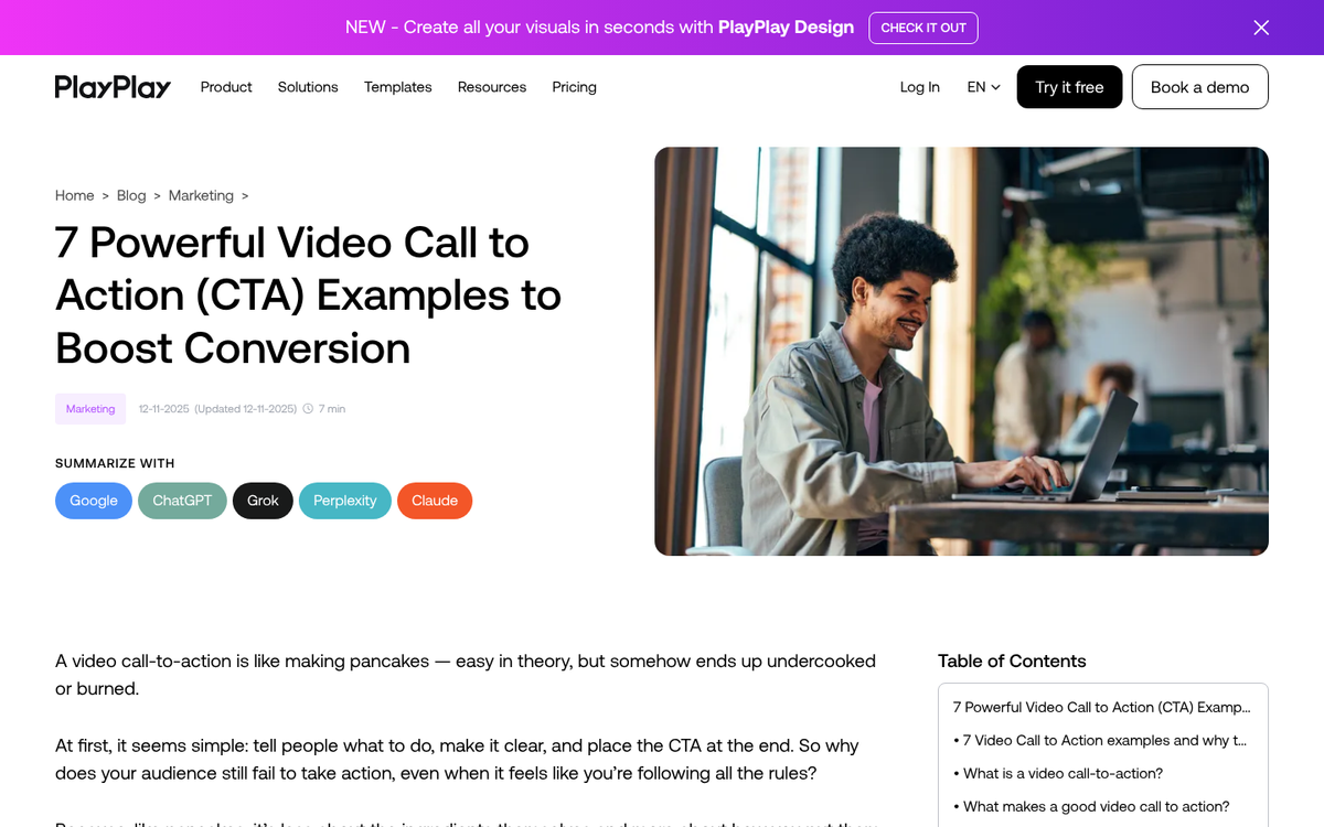 Website screenshot with prominent play button