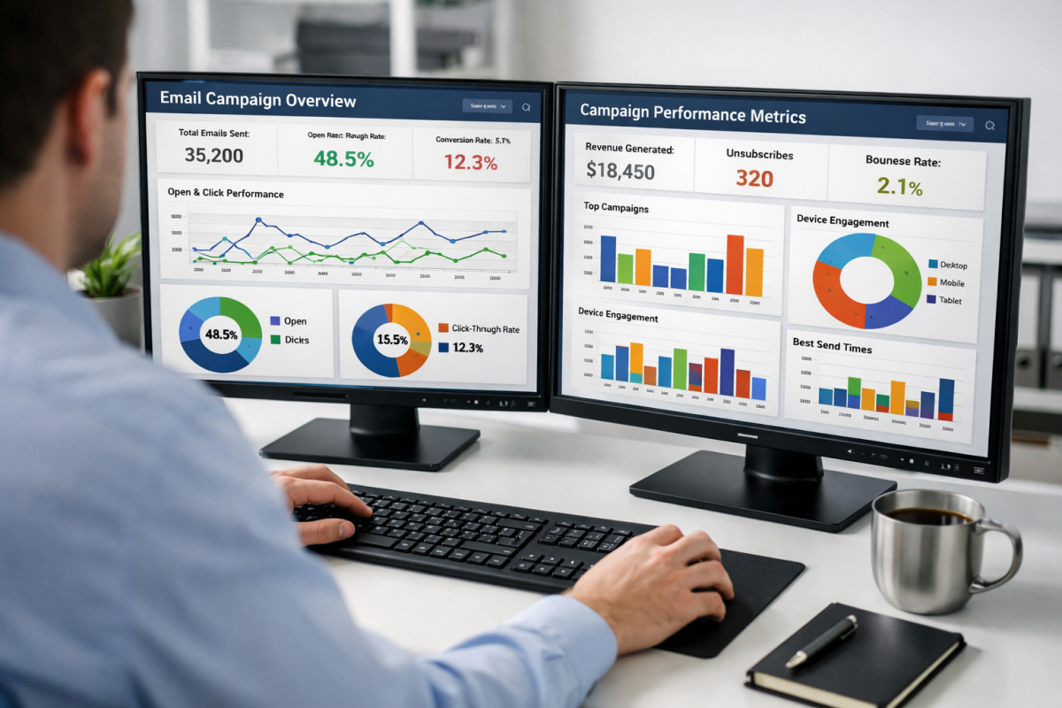 Segmented email list with analytics dashboard