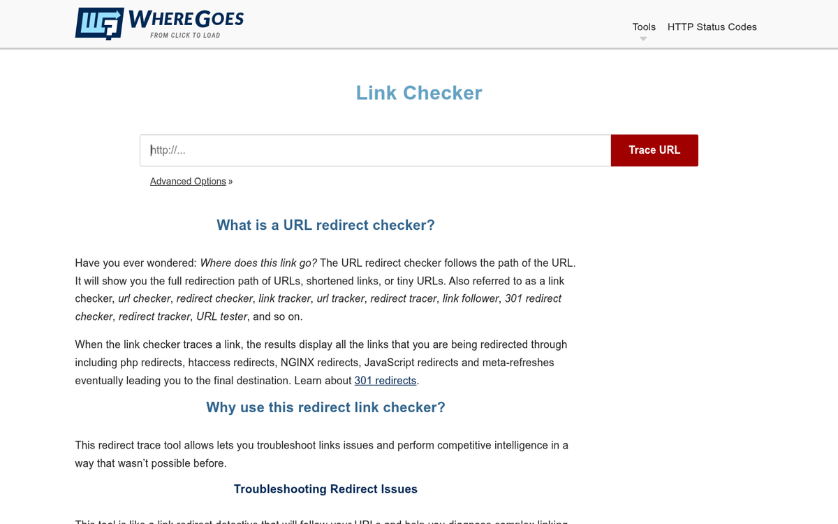 Broken hyperlink error on webpage screenshot