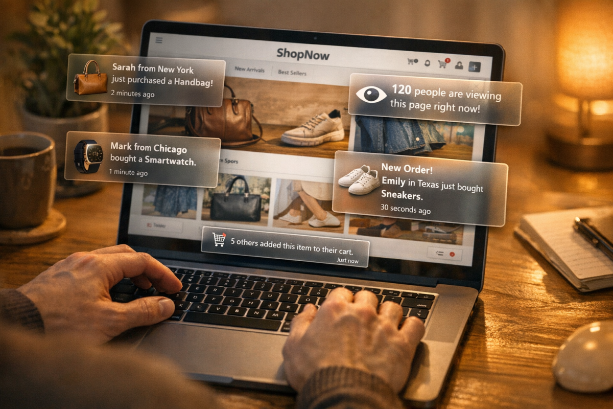 Fomo social proof notification widget example