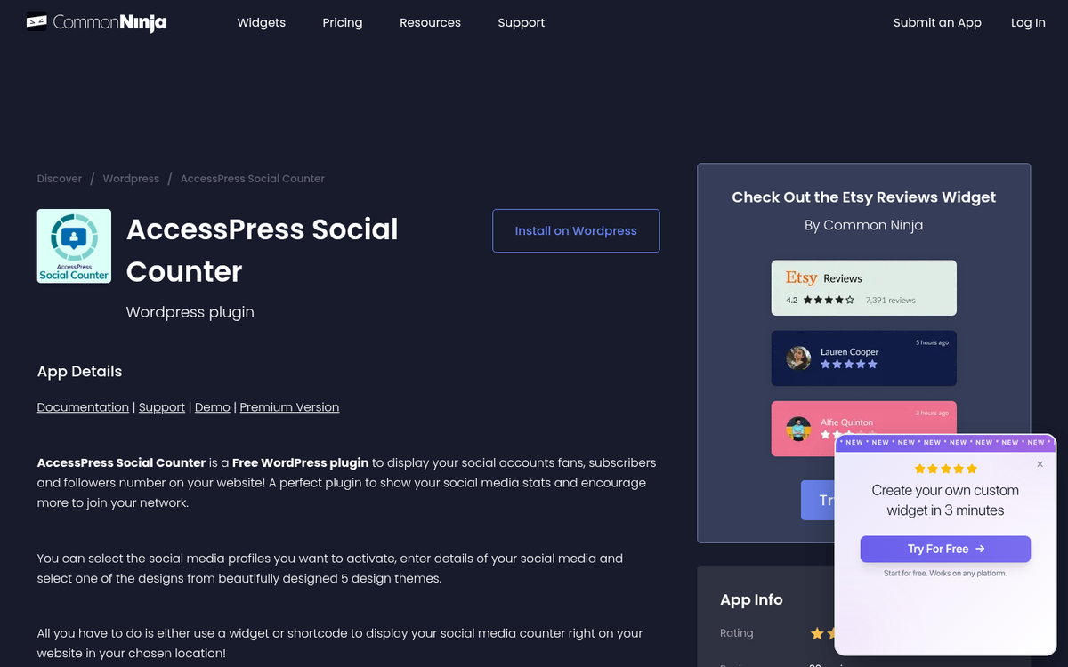 AccessPress Social Counter plugin dashboard screenshot