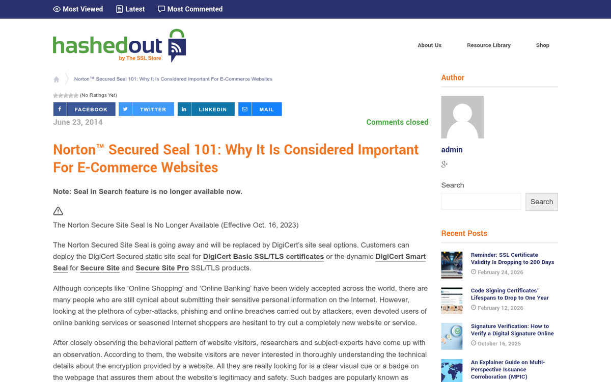 Security trust seal badge on website