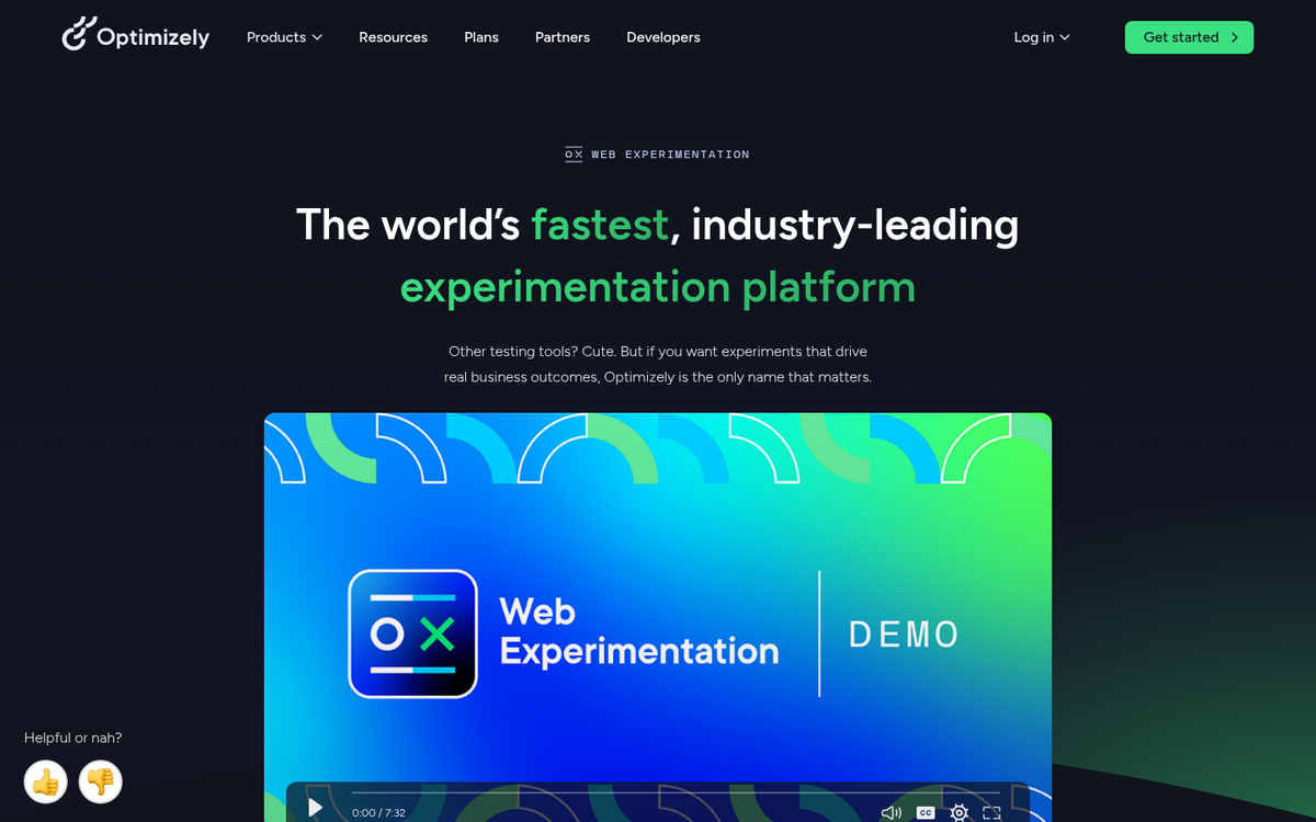 Optimizely split testing platform homepage screenshot