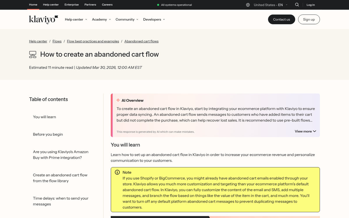 Klaviyo cart recovery email dashboard interface