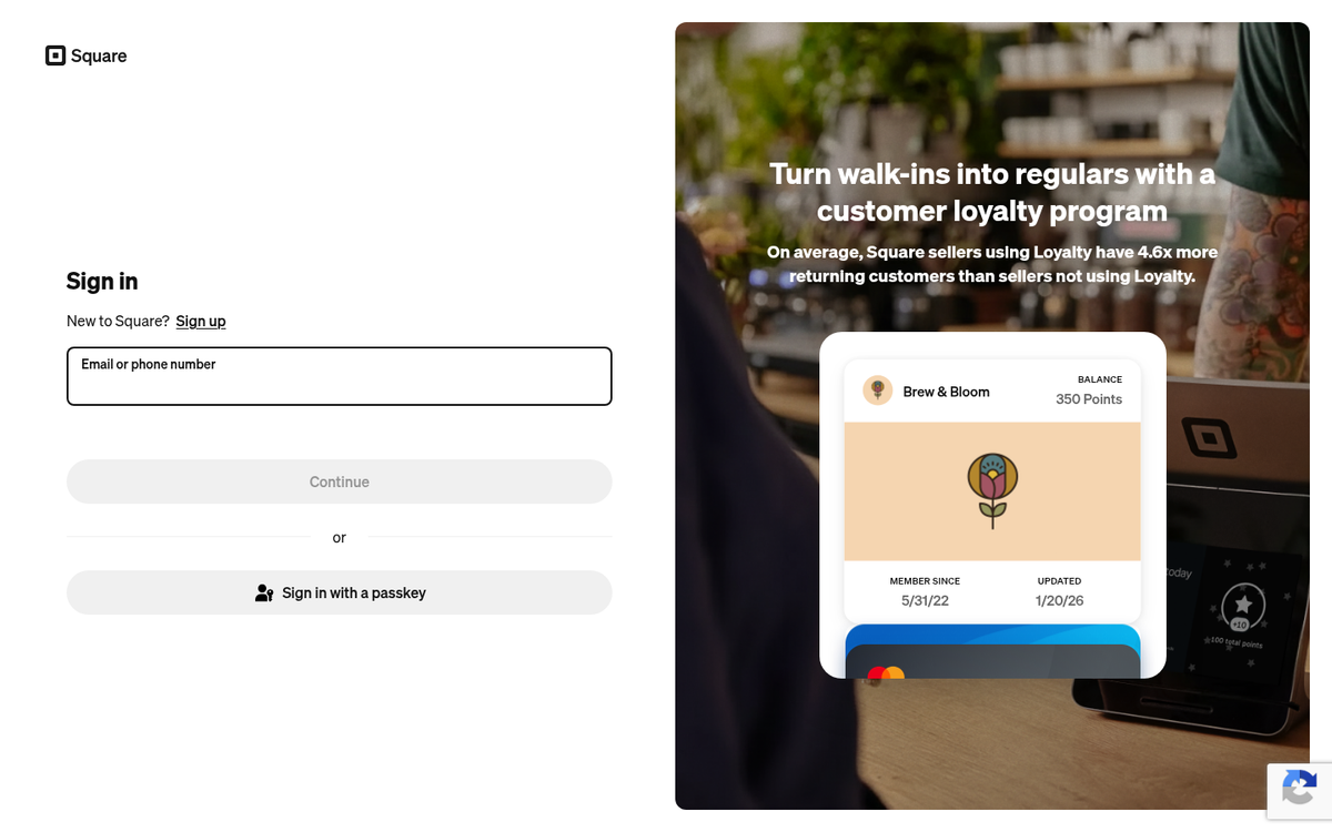Square payment processing dashboard interface