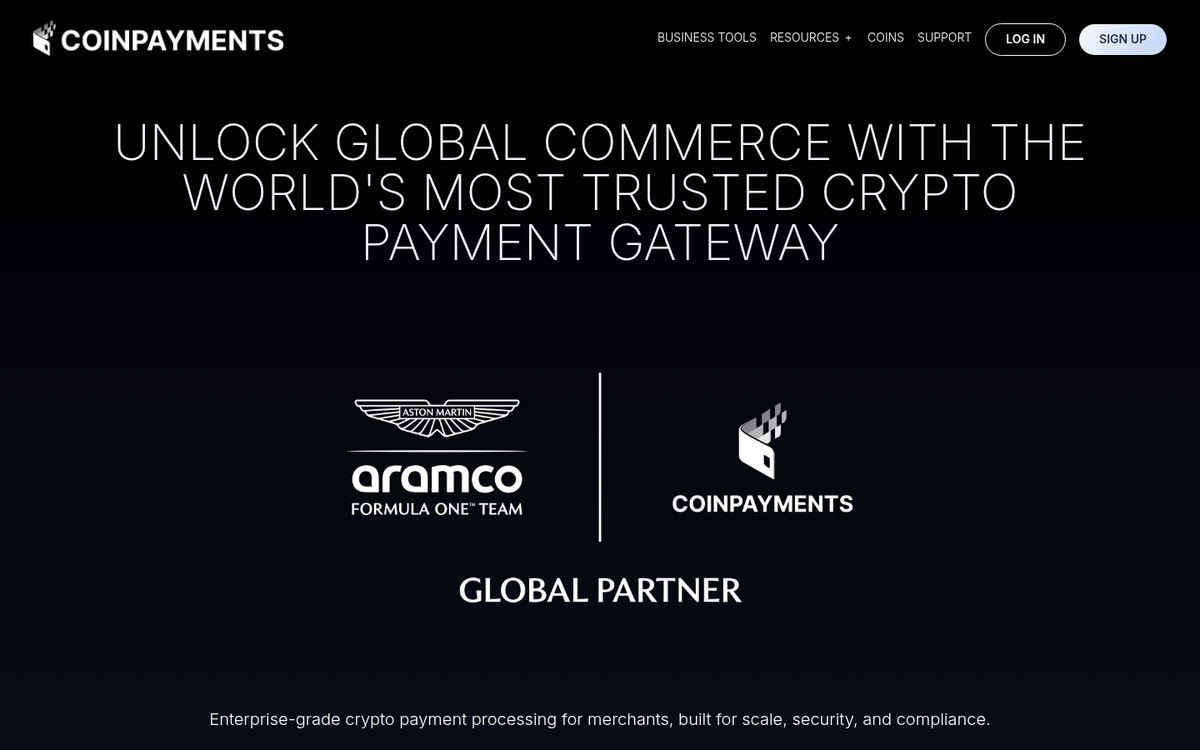 CoinPayments cryptocurrency payment gateway homepage screenshot