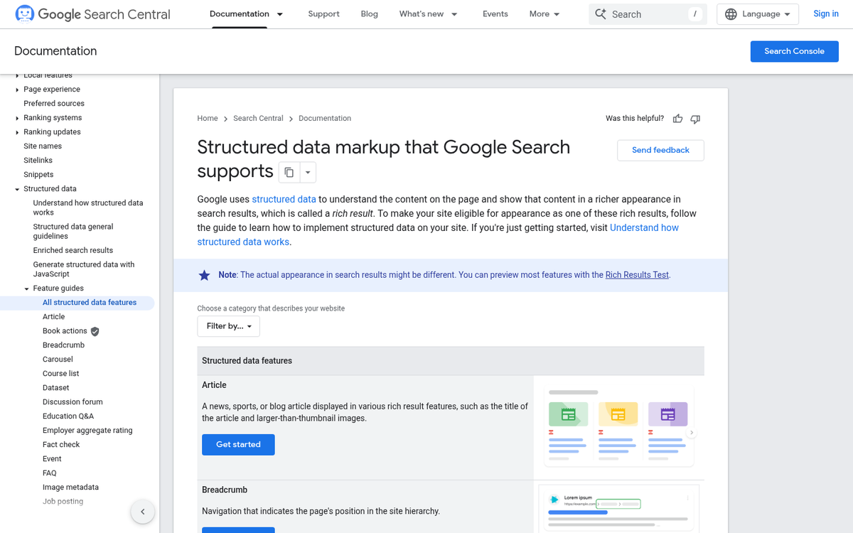 Website content sections highlighted for markup