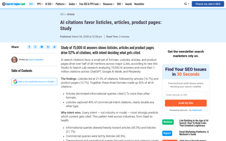 AI system selecting content for citation