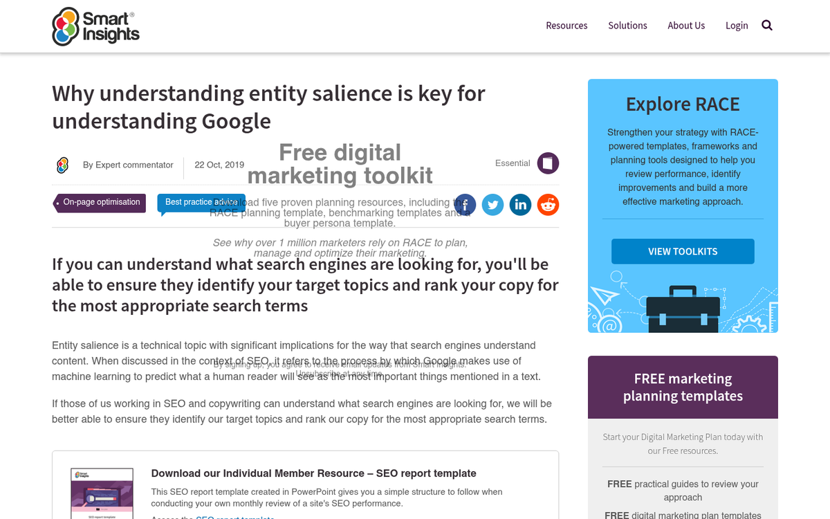 Diluted content lowering entity salience score